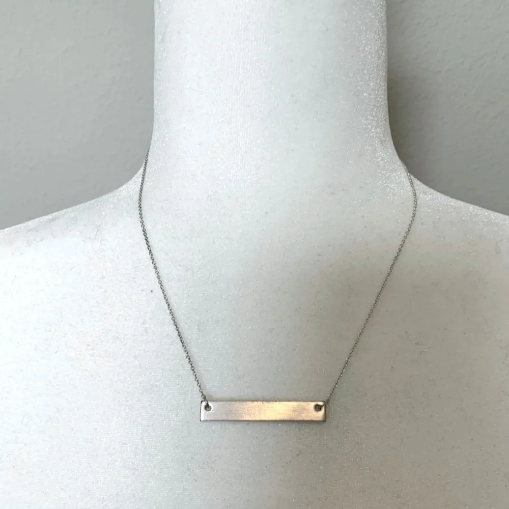 Minimalist Silver Tone Bar Necklace | Layering Necklace Blank Plate Necklace